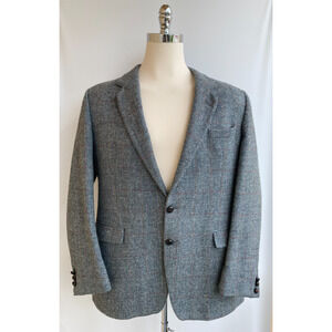 Vtg Donegal Tweed Blazer Men Herringbone Virgin Wool Ireland Blue 44R